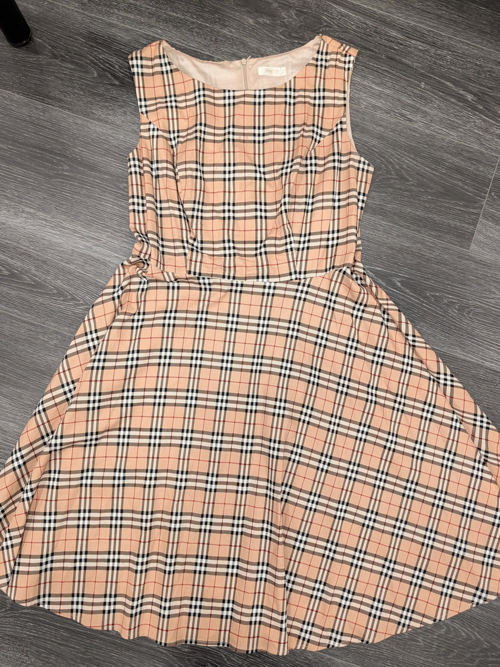 Sleeveless Peach Plaid Fit-and-Flare Dress